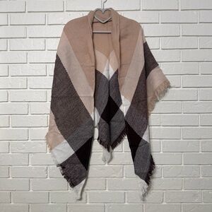 Wander Agio Oversized Blanket Scarf Beige Plaid Wrap NWT